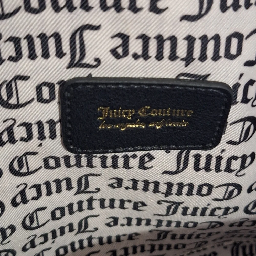 Juicy Couture Wild Heart Striped Full Size Backpack Gold Hardware Goth Text EUC